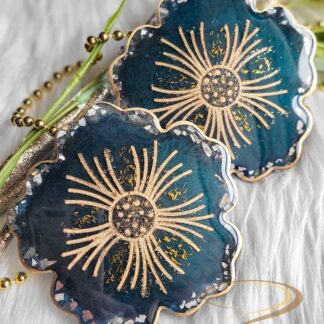 Deep Teal Flower Coasters - Set of 2