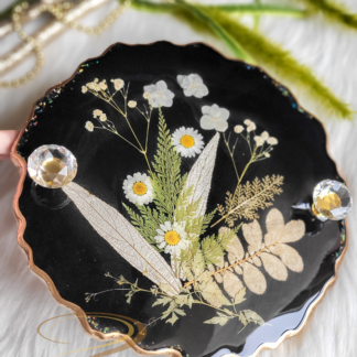 Black Floral Resin Tray
