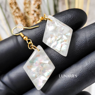 Rhombus Mother of Pearl Resin Earrings