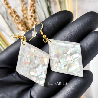 Rhombus Mother of Pearl Resin Earrings