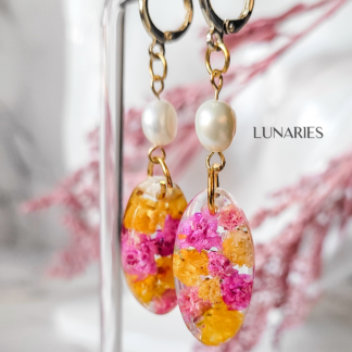 Yellow & Pink Floral Resin Earrings